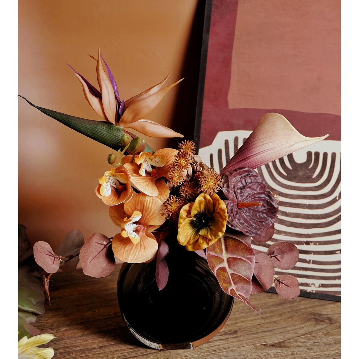 Arreglo de Ramo Floral con Tema Elegante de Otoño | Flores Artificiales de Lujo para Boda y Decoración Interior del Hogar VB-113 (Sin Jarrón)
