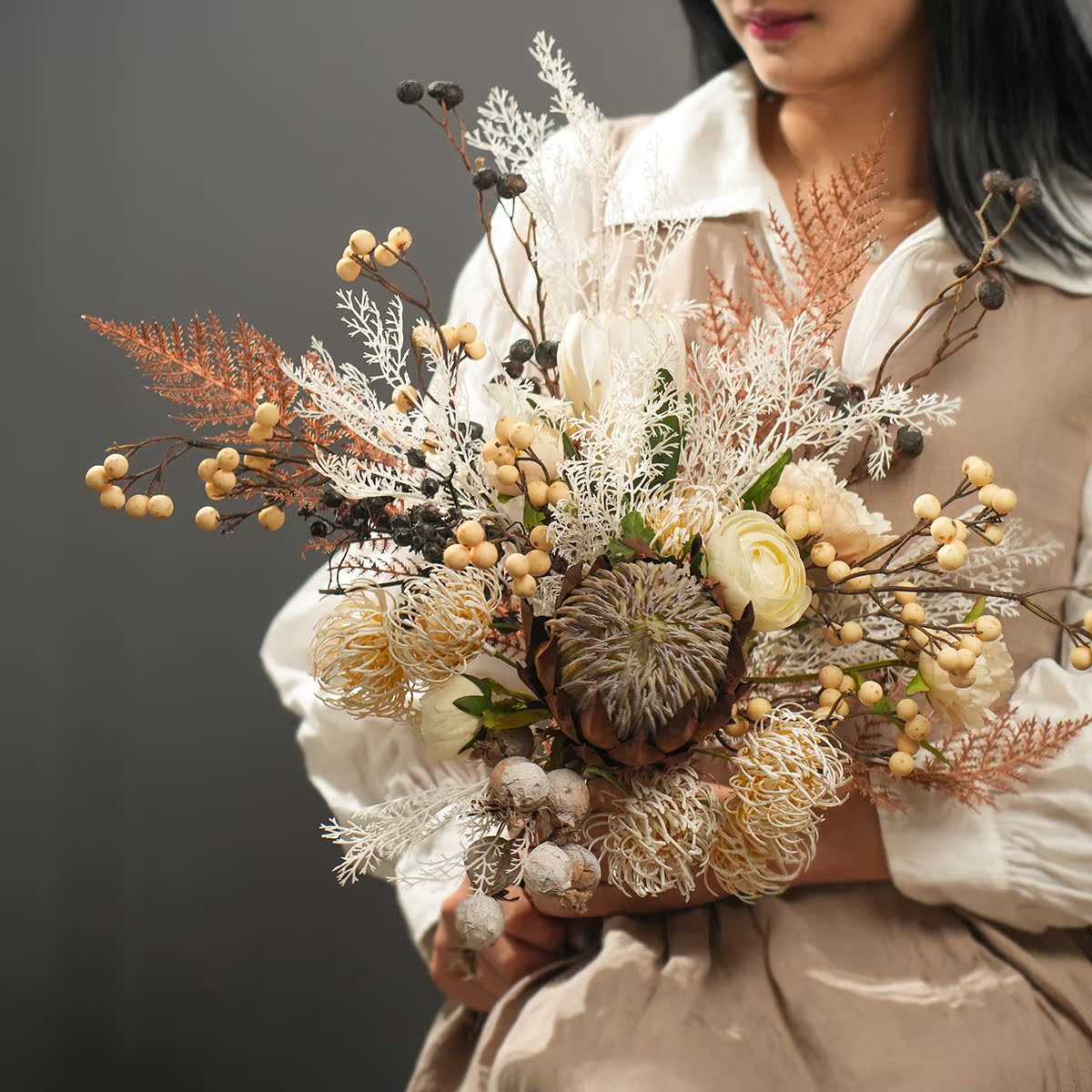 Wabi-Sabi Style Artificial Bouquet | Minimalist Faux Flower Arrangement for Timeless Wedding & Interior Decor VB-208 (Without Vase)
