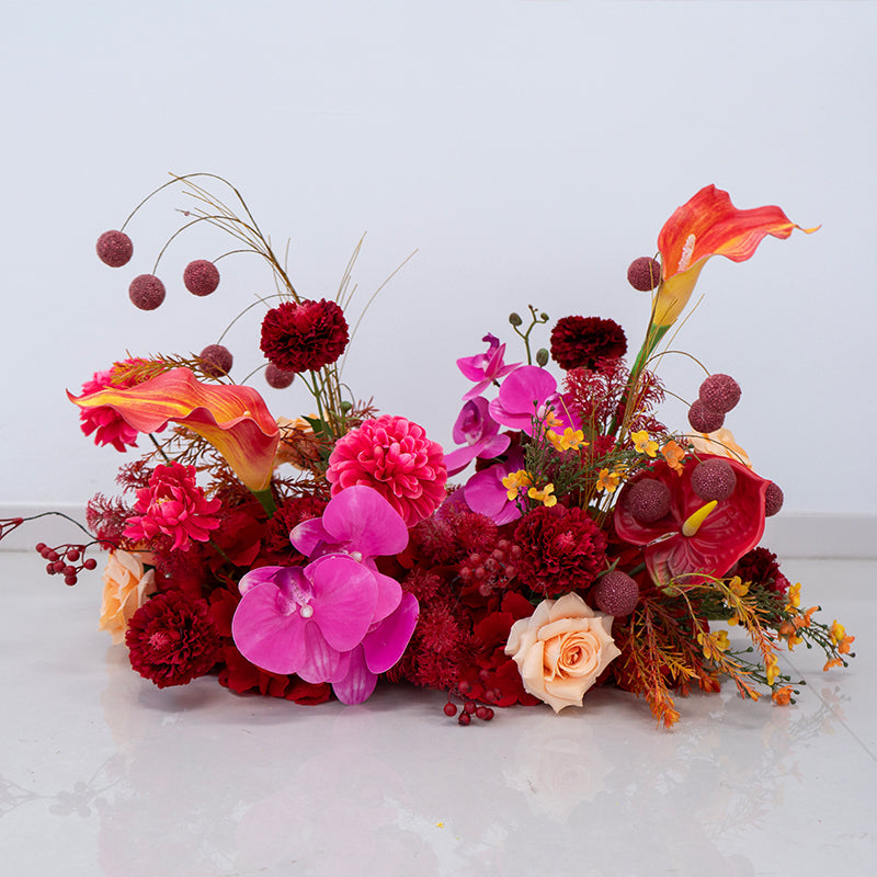 Valar Flower Luxury Artificial Wedding Flower Set – Red & Orange Floral Decoration for Reception, Party Backdrop & Centerpieces FA-303