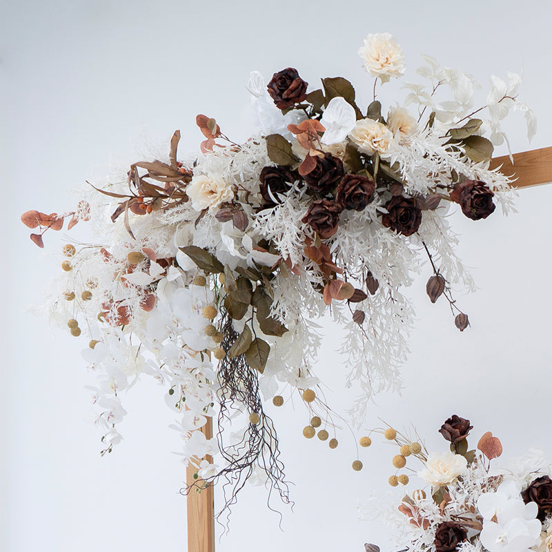 Valar Flower Elegant Dark Coffee Brown Wedding Arch Flower Set – Faux Floral Backdrop for Ceremony & Reception FA-305