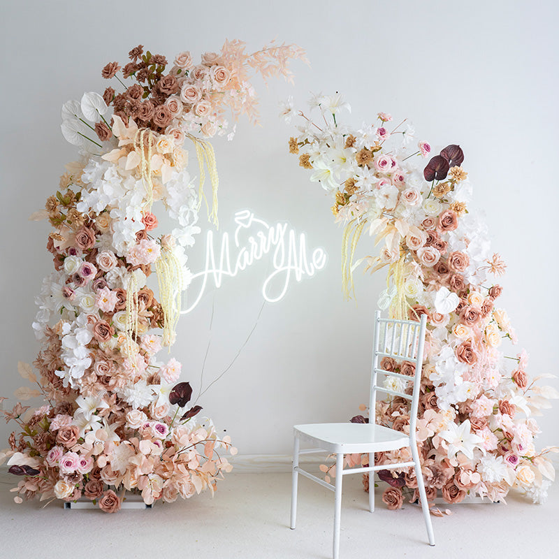 Arche florale élégante en forme de lune pour cérémonie de mariage - Arche de fleurs artificielles pour mariages, événements et occasions spéciales