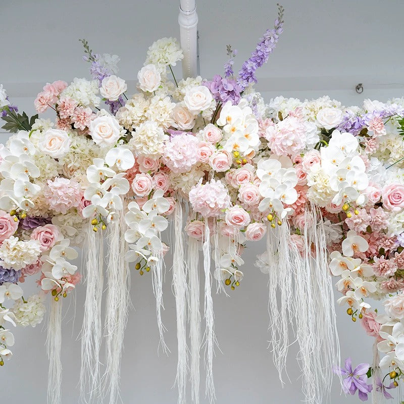 Arche florale élégante en forme de lune pour cérémonie de mariage - Arche de fleurs artificielles pour mariages, événements et occasions spéciales