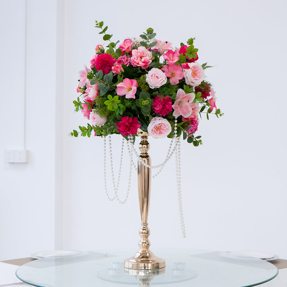 Valar Flower Luxury Tall Artificial Flower Centerpieces with Gold Stand for Wedding Reception, Banquet & Event Decor TF-117
