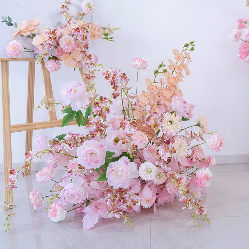 Pfirsich-weißes Kunstblumenarrangement – Romantisches Event-Tisch- und Schild-Styling-Set FA-263