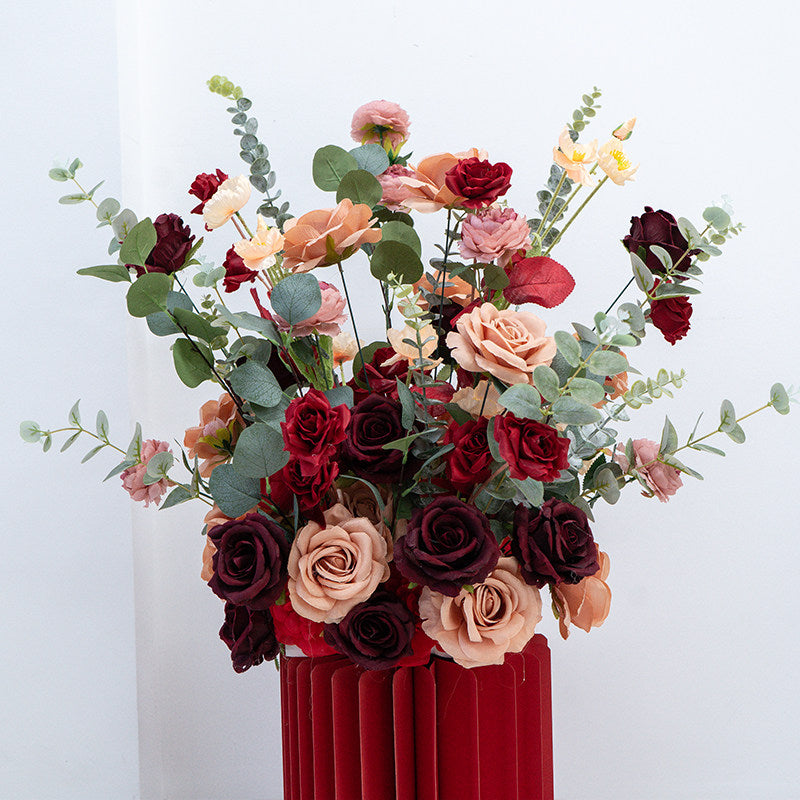 Valar Flower Luxury Burgundy Champagne Faux Rose Arrangements for Wedding & Event Styling FA-317