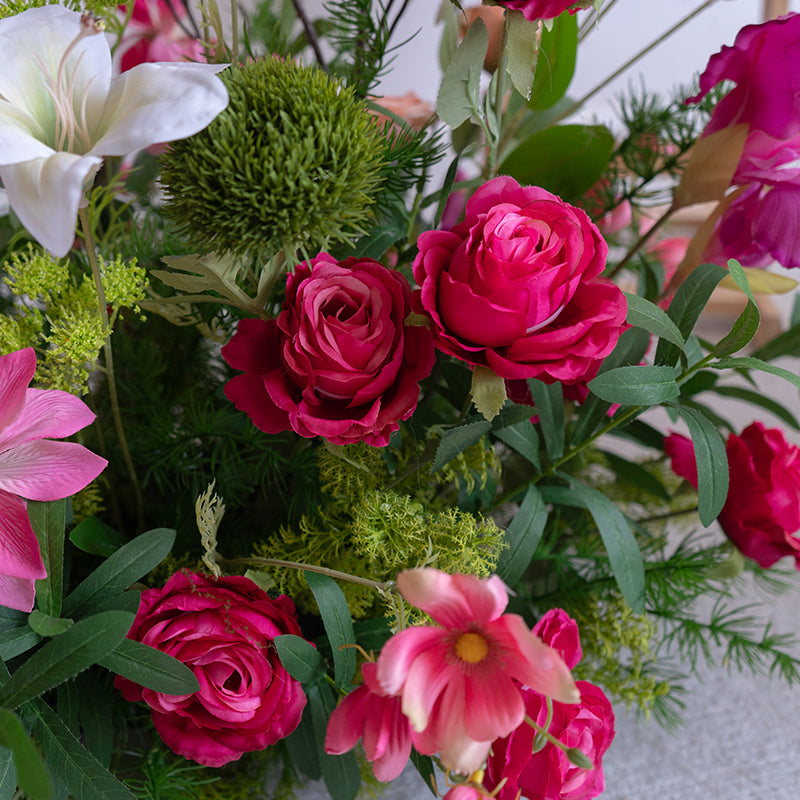 Pink & Fuchsia Faux Flower Arrangement – Vibrant Wedding Welcome Sign & Table Styling Set FA-271