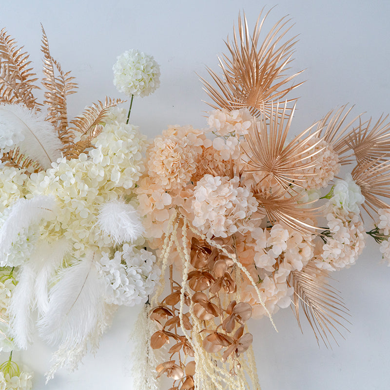 Champagne and White Floral Wall and Centerpieces, Artificial Wedding Backdrop, Event Party Decor FA-207