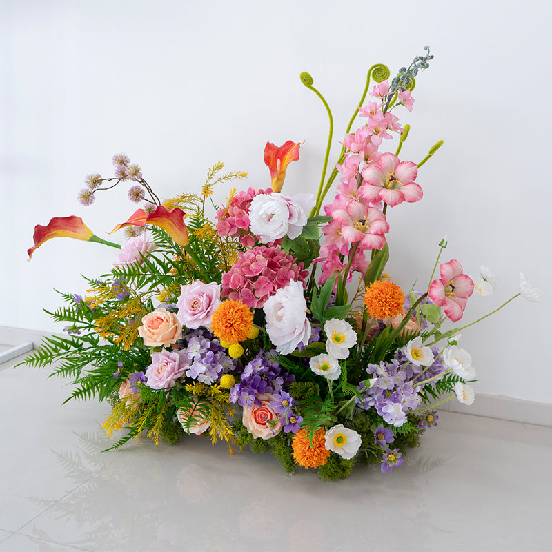 エレガントな青と白の花柄ウェディングアーチ、人工花のアレンジメント、セレモニーバックドロップ&イベント装飾 FA-211