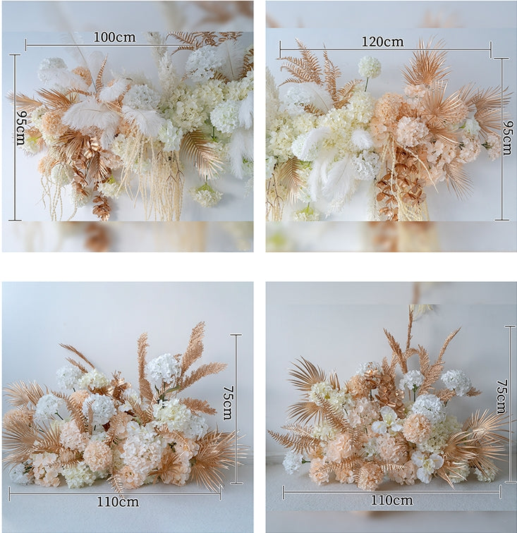 Champagne and White Floral Wall and Centerpieces, Artificial Wedding Backdrop, Event Party Decor FA-207