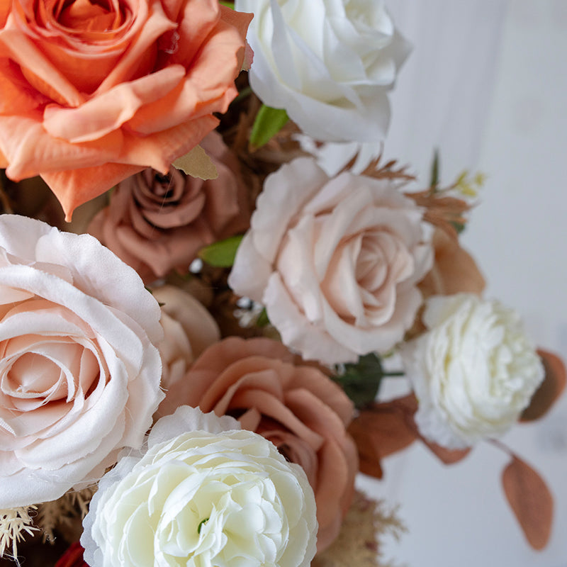 Pfirsich- und weiße Rosen-Hochzeitsbogen und -Mittelstücke, künstliche Blumen-Hochzeitsdekoration, Brautparty-Dekor FA-203