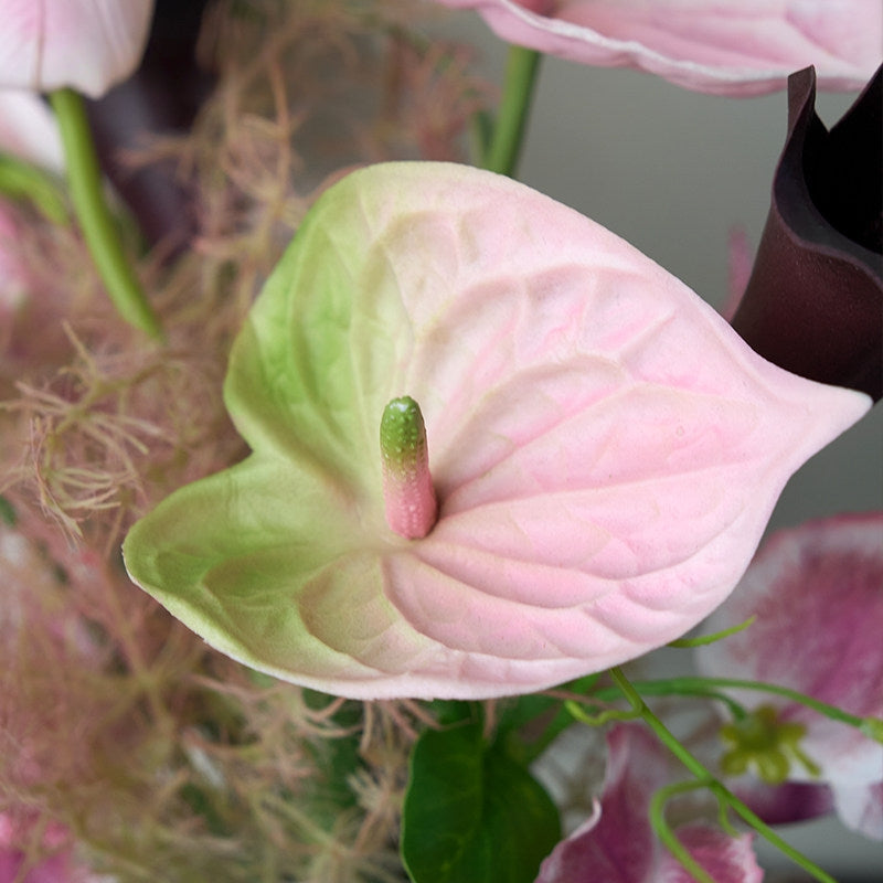 ValarFlower Modern Artificial Bridal Bouquet, Pink Anthurium & Black Calla Lily Faux Flower Bouquet for Bride, Bridesmaid, Wedding Ceremony & Photoshoot VB-259