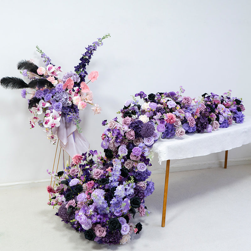Camino de mesa floral en púrpura y lavanda para bodas, arreglo de flores artificiales, decoración para recepción y exhibición de eventos FA-225
