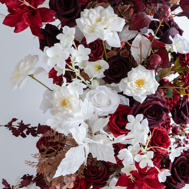 Valar Burgundy & White Horn Arch, Artificial Floral Backdrop, Vintage Wedding Ceremony Decor, Elegant Event Photography Prop VA-337