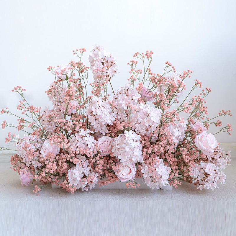 Baby’s Breath and Hydrangea Flower Display – Blush Pink Faux Arrangement for Wedding Entrance or Party Decor FA-251
