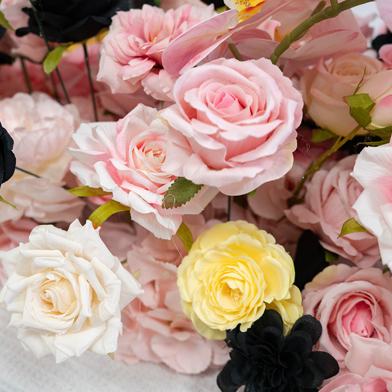 Blush Pink and Black Rose Table Runner, Modern Artificial Flower Arrangement for Wedding or Event Decor FA-237