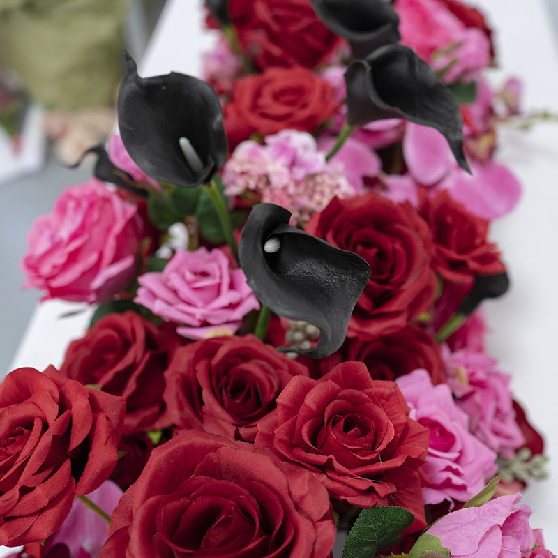 Corredor de mesa de boda floral romántico en rojo y rosa, arreglo de flores artificiales, decoración para recepción y exhibición de eventos FA-217