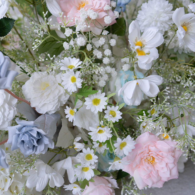 Configuración de flores artificiales inspiradas en la primavera – Conjunto de flores artificiales azules y amarillas para eventos FA-264