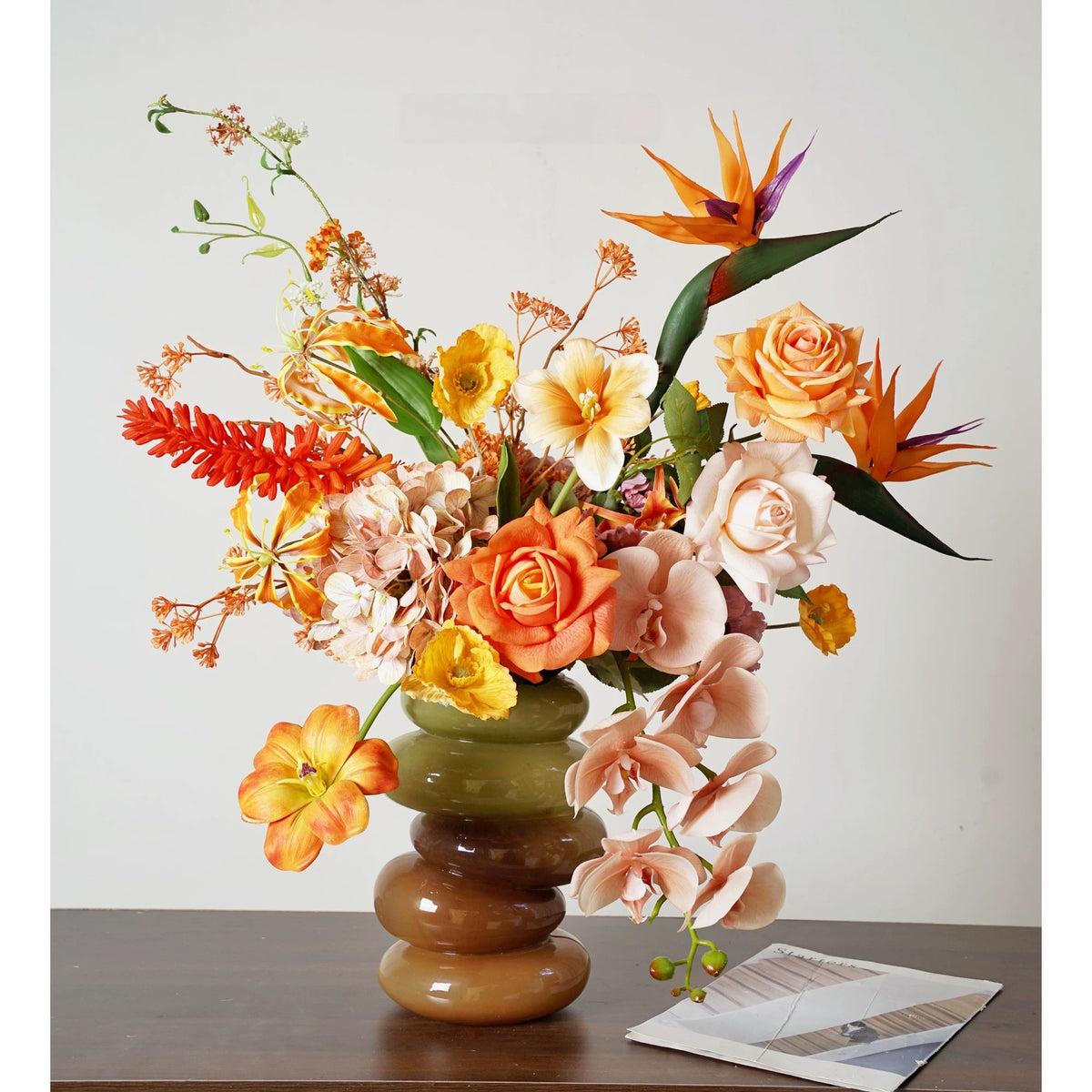 Elegantes Blumenstrauß-Arrangement mit Herbstmotiv | Luxuriöse Kunstblumen für Hochzeiten und Inneneinrichtung VB-113 (ohne Vase)
