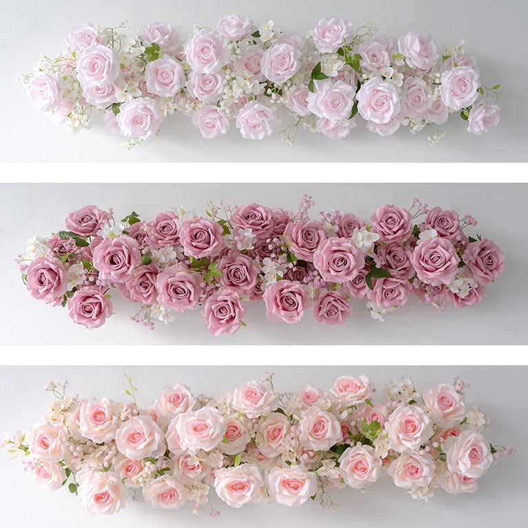 Romantic Rose Table Runner, Artificial Flower Arrangement for Elegant Wedding Tablescape FA-239