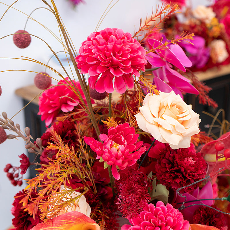 Valar Flower Luxury Artificial Wedding Flower Set – Red & Orange Floral Decoration for Reception, Party Backdrop & Centerpieces FA-303