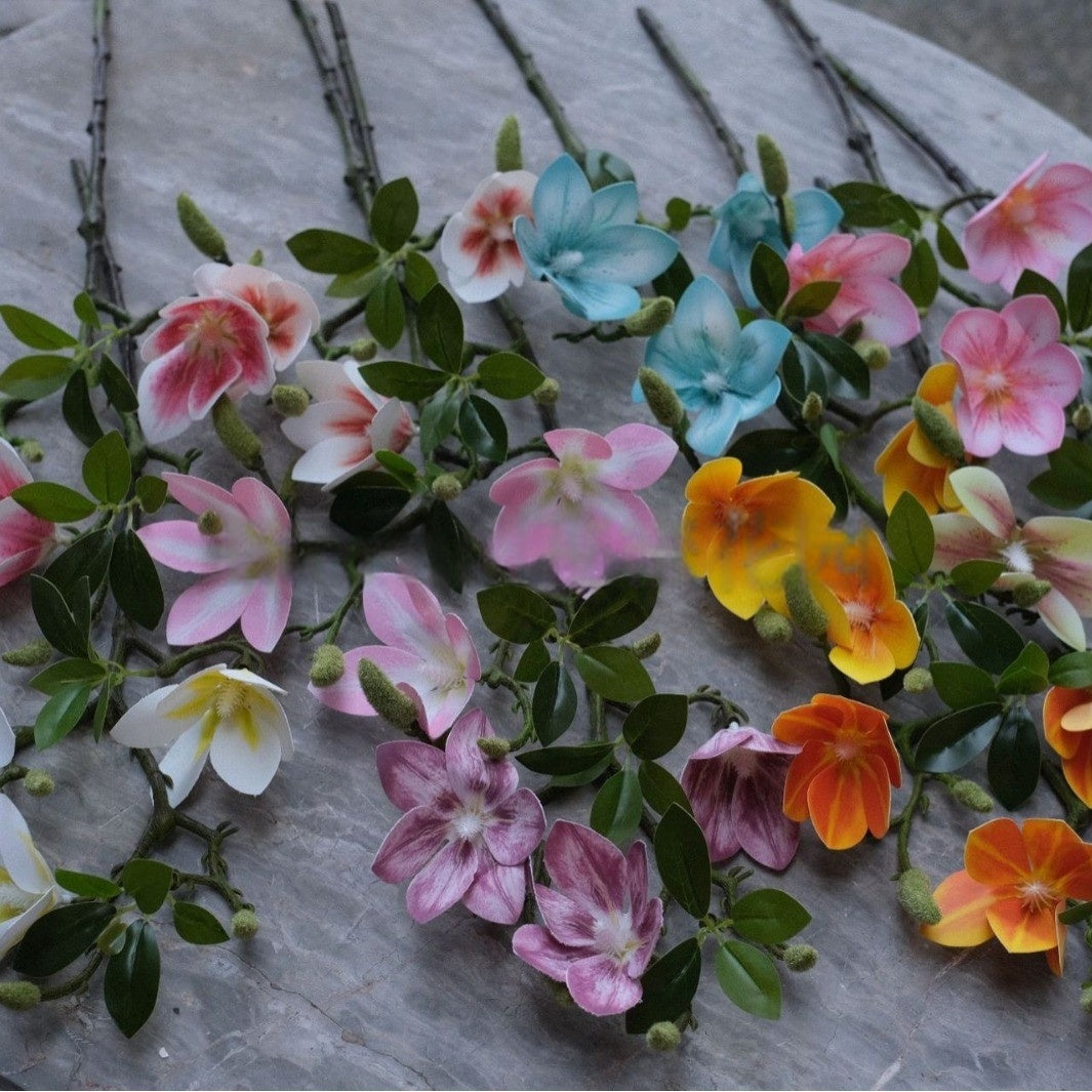 Faux Magnolia Peach Blossom Stems by Valar Flower – Lifelike 3-Fork Floral Branches for Vase Display FS-1068