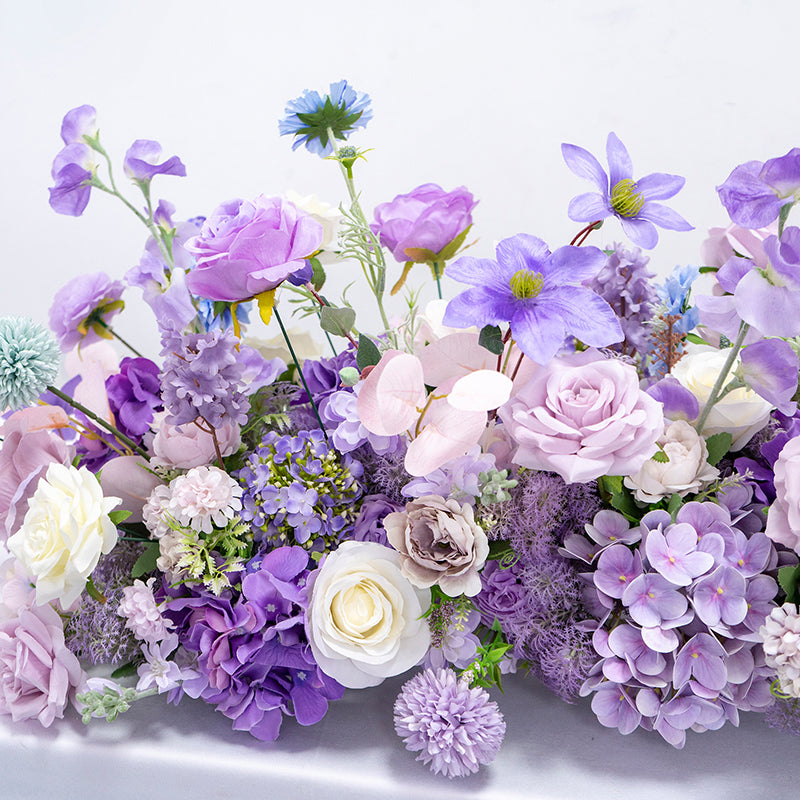 Camino de mesa de boda floral en lavanda y púrpura, arreglo de flores artificiales, decoración para recepción y exhibición de eventos FA-218