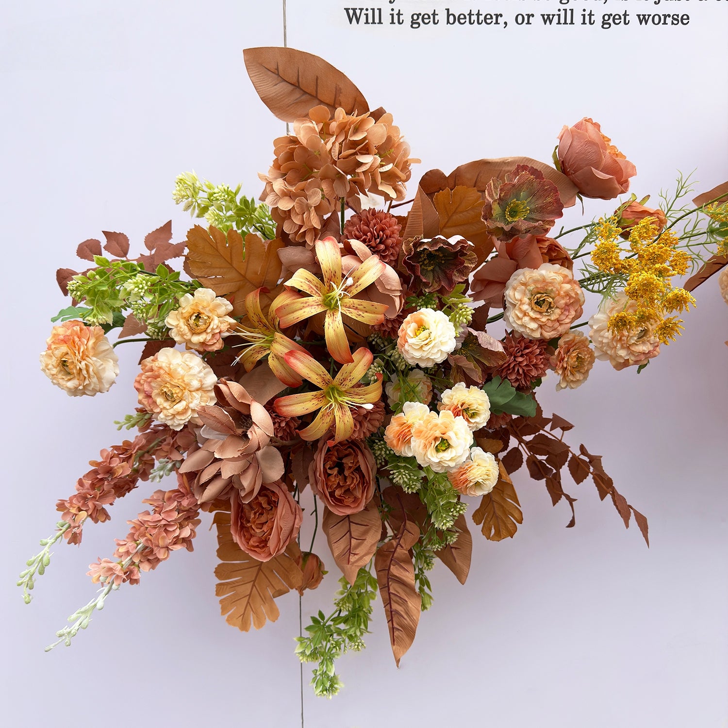 Valar Flower Coffee & Orange Lily Faux Flower Aisle Set for Wedding Ceremony Entrance & Welcome Decor WF-105