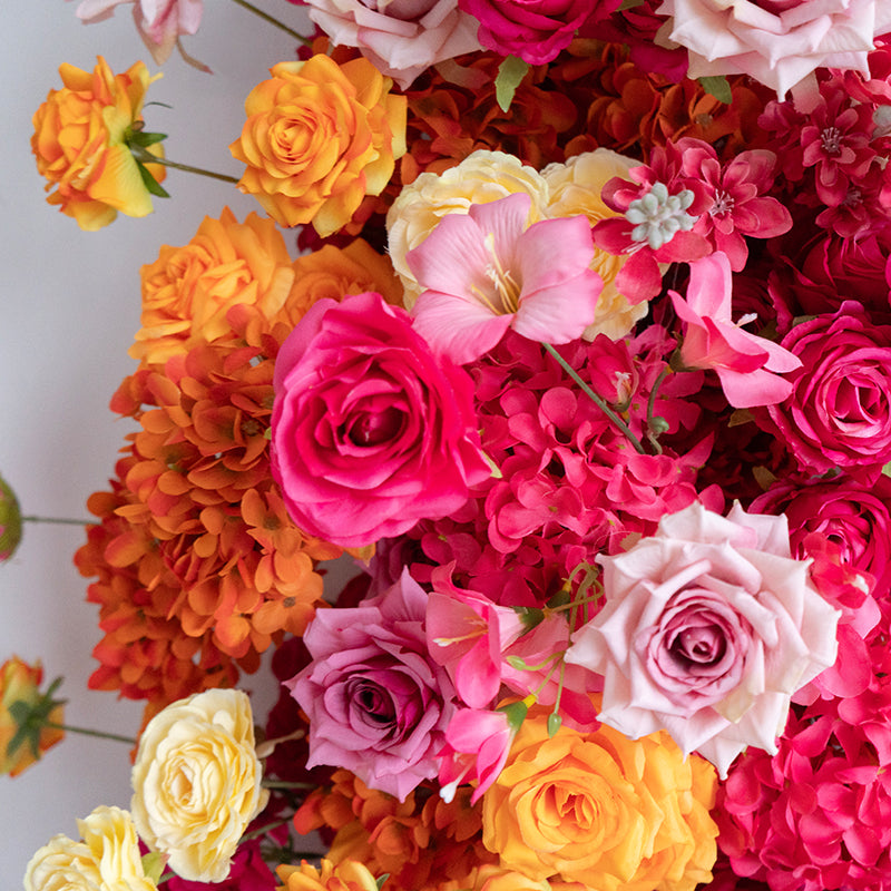 Vivid Red and Yellow Artificial Floral Arrangement – Wall Backdrop for Wedding or Event VA-371