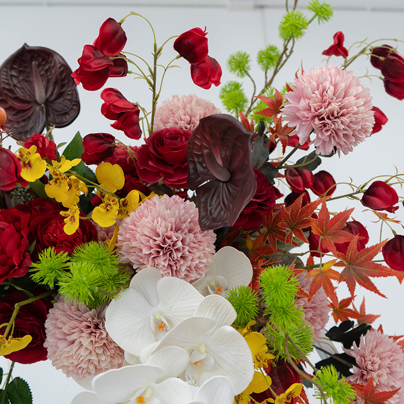 Valar Flower Oriental Style Red Wedding Wall Floral Arrangement Set – Artificial Flower Decoration for Ceremony & Event Backdrop FA-281