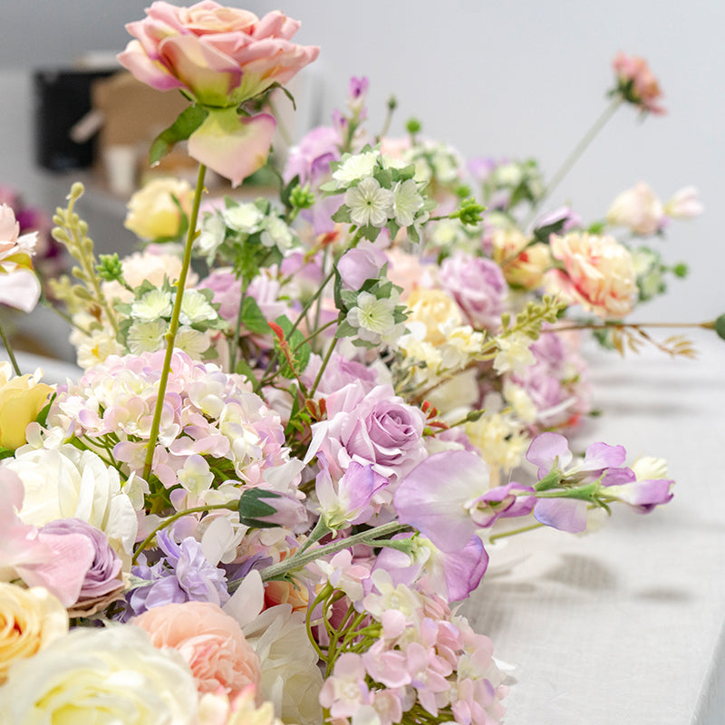 Camino de Mesa de Boda Floral Pastel, Arreglo de Flores Artificiales, Decoración Elegante para Recepción y Exhibición de Evento FA-213