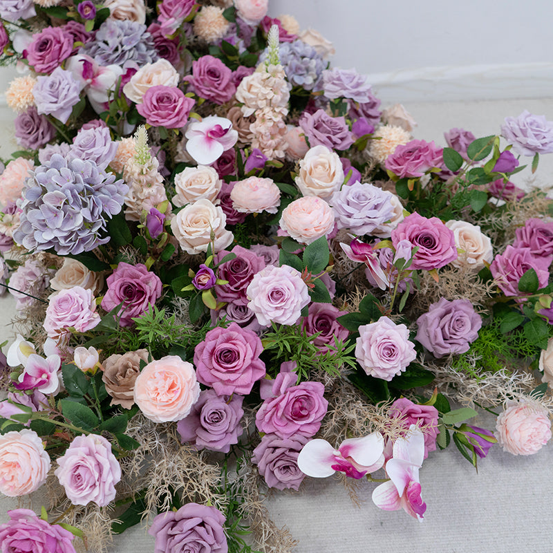 مفرش طاولة مزخرف بأزهار صناعية باللون الموف الرومانسي والزهري، أزهار متساقطة أنيقة للمناسبات الخاصة FA-238