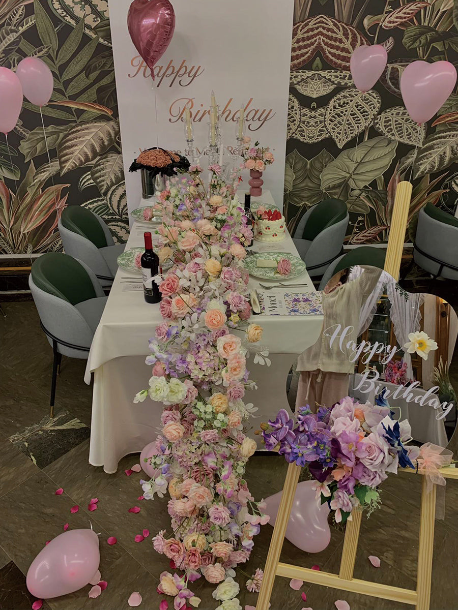 Camino de Mesa de Boda Floral Pastel, Arreglo de Flores Artificiales, Decoración Elegante para Recepción y Exhibición de Evento FA-213