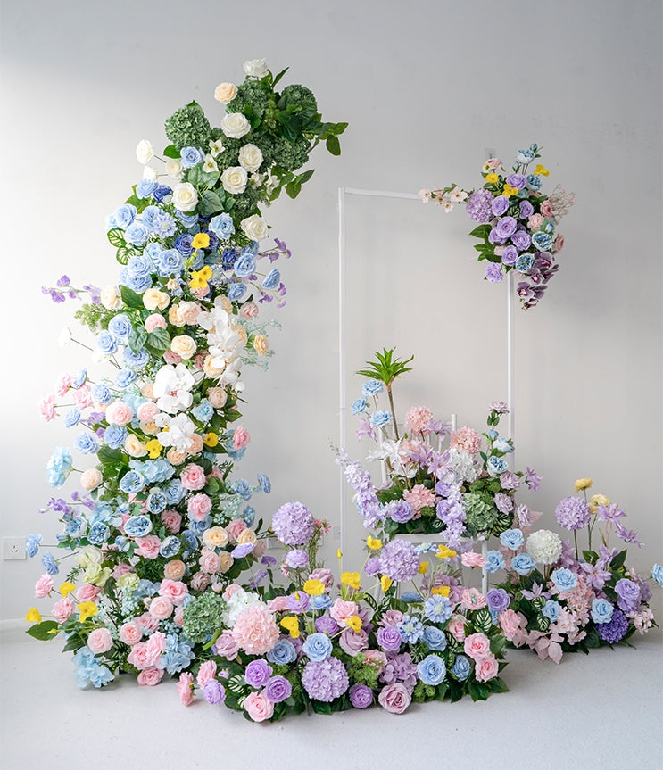 Arche florale élégante en forme de lune pour cérémonie de mariage - Arche de fleurs artificielles pour mariages, événements et occasions spéciales