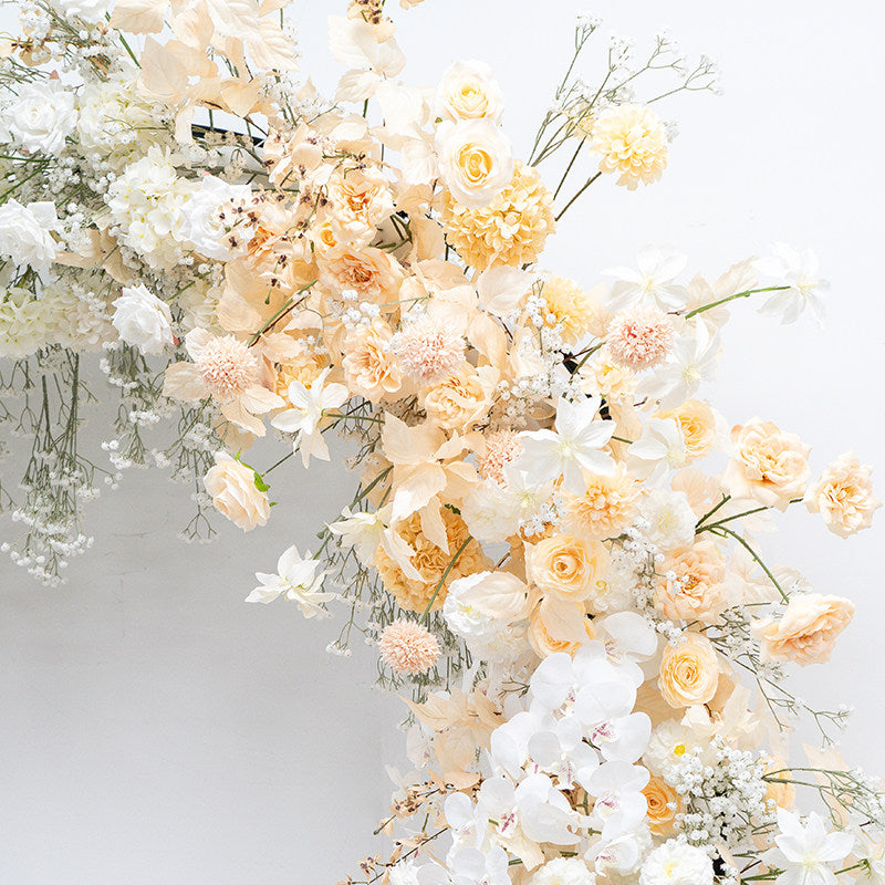 Valar Flower Champagne White Floral Wedding Arch – Luxury Faux Flower Arch for Ceremony & Event Backdrop VA-392