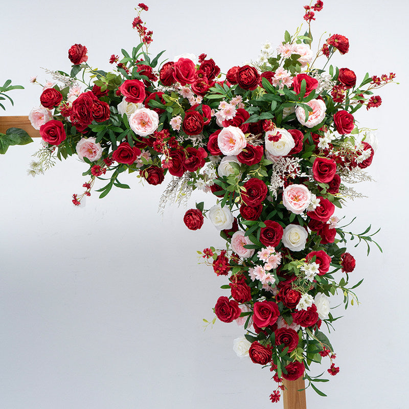 Valar Flower Red Rose Floral Wedding Arch – Luxury Faux Flower Arch for Ceremony & Event Backdrop FA-314