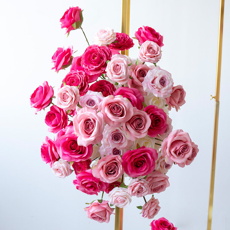 Arreglo de Flores Artificiales en Degradado Rosa – Instalación de Rosas de Lujo para Decoración de Fondo en Fiesta o Evento FA-257