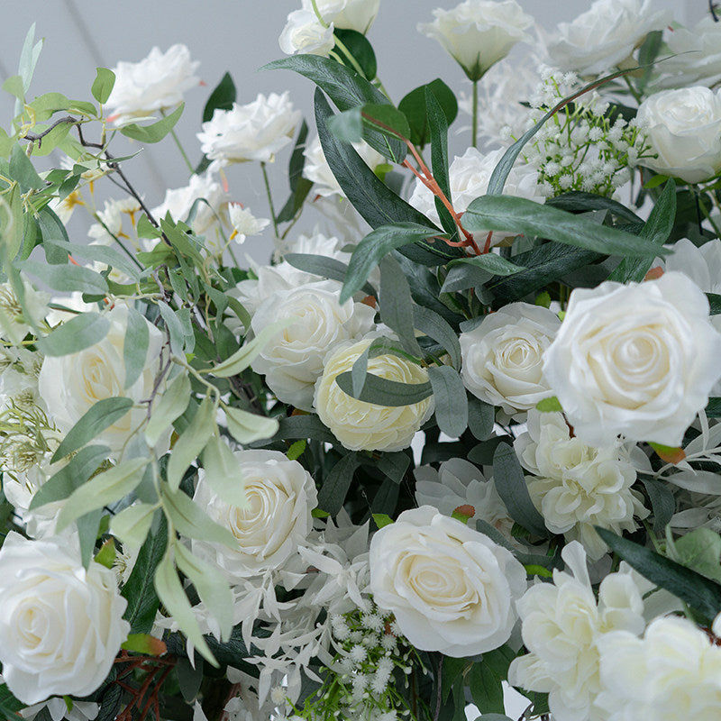 Valar Flower White Floral Wedding Arch with Greenery – Faux Rose Arch for Outdoor Ceremony & Proposal VA-391