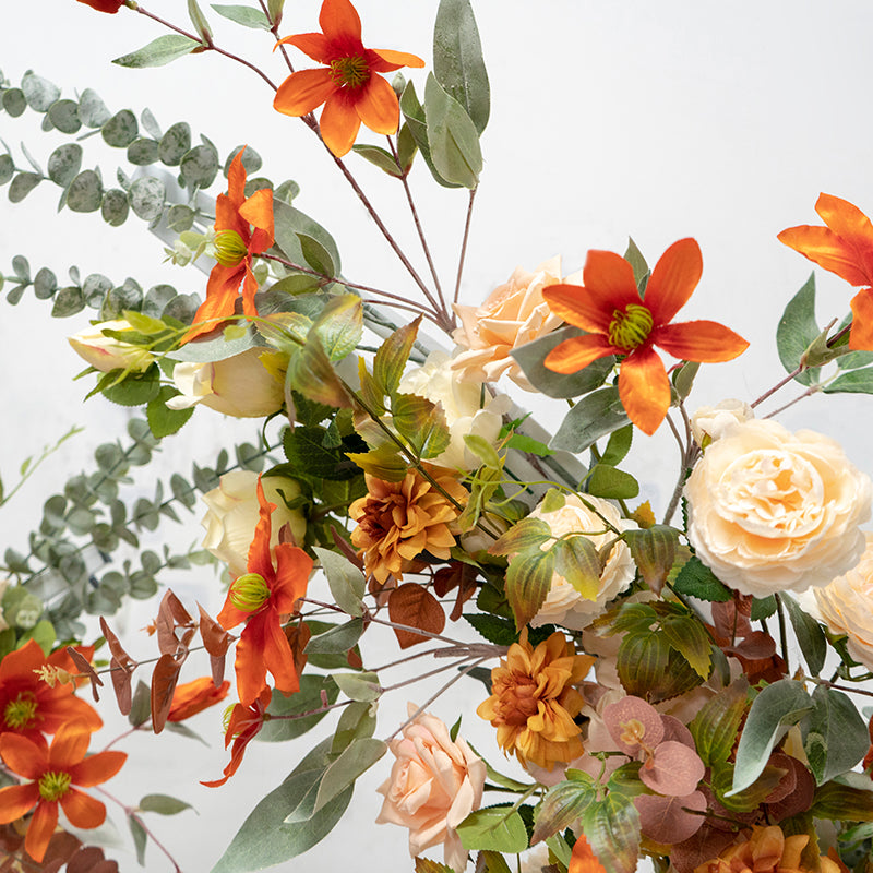 Valar Autumn Harvest Horn Arch, Artificial Floral Backdrop, Warm-Toned Wedding Ceremony Decor, Rustic Event Photography Prop VA-346