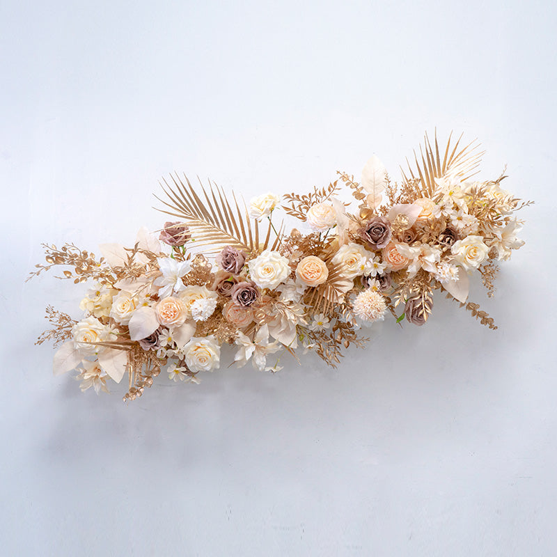 Champagne Beige and Gold Artificial Flower Set – Boho Chic Floral Installation for Weddings & Showers FA-258