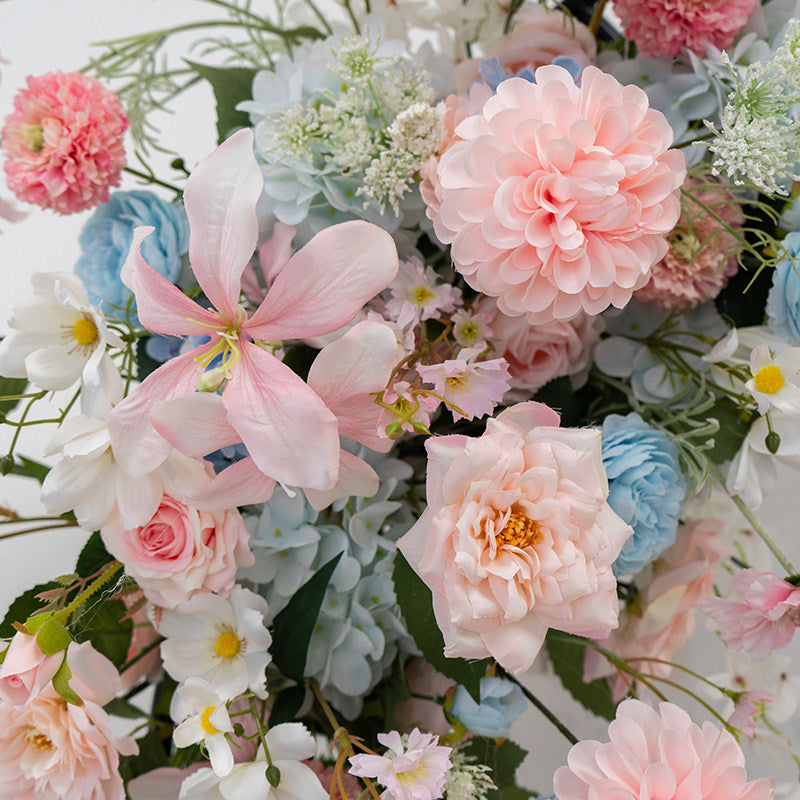 ValarFlower Luxury Artificial Wedding Arch Floral Installation, Pastel Pink & Blue Faux Flower Ceremony Backdrop, Garden Party Decor, Event Entrance Decoration with Floral Arrangements FA-358