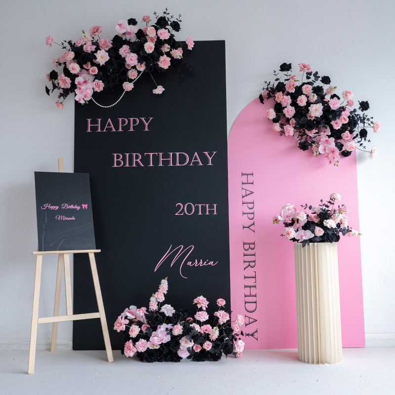Black and Pink Artificial Flower Set – Modern Birthday Party Backdrop Decor with Faux Floral Arrangement FA-255
