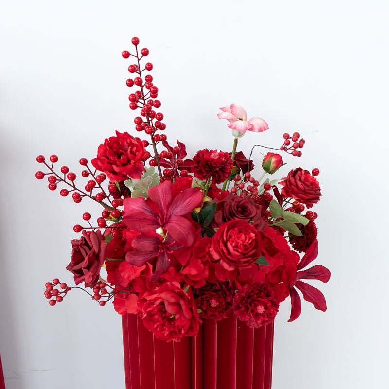 Valar Flower Luxury Red Artificial Flower Arrangement Set for Wedding Decor, Event Backdrop & Celebration Centerpieces FA-304