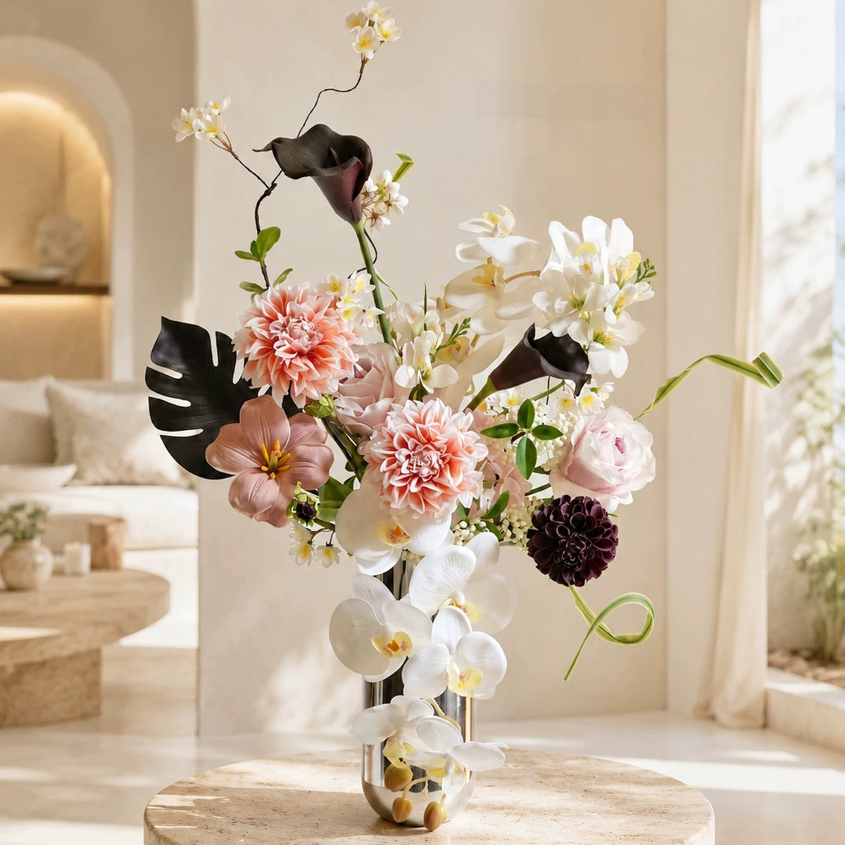 Elegantes Blumenstrauß-Arrangement mit Herbstmotiv | Luxuriöse Kunstblumen für Hochzeiten und Inneneinrichtung VB-113 (ohne Vase)