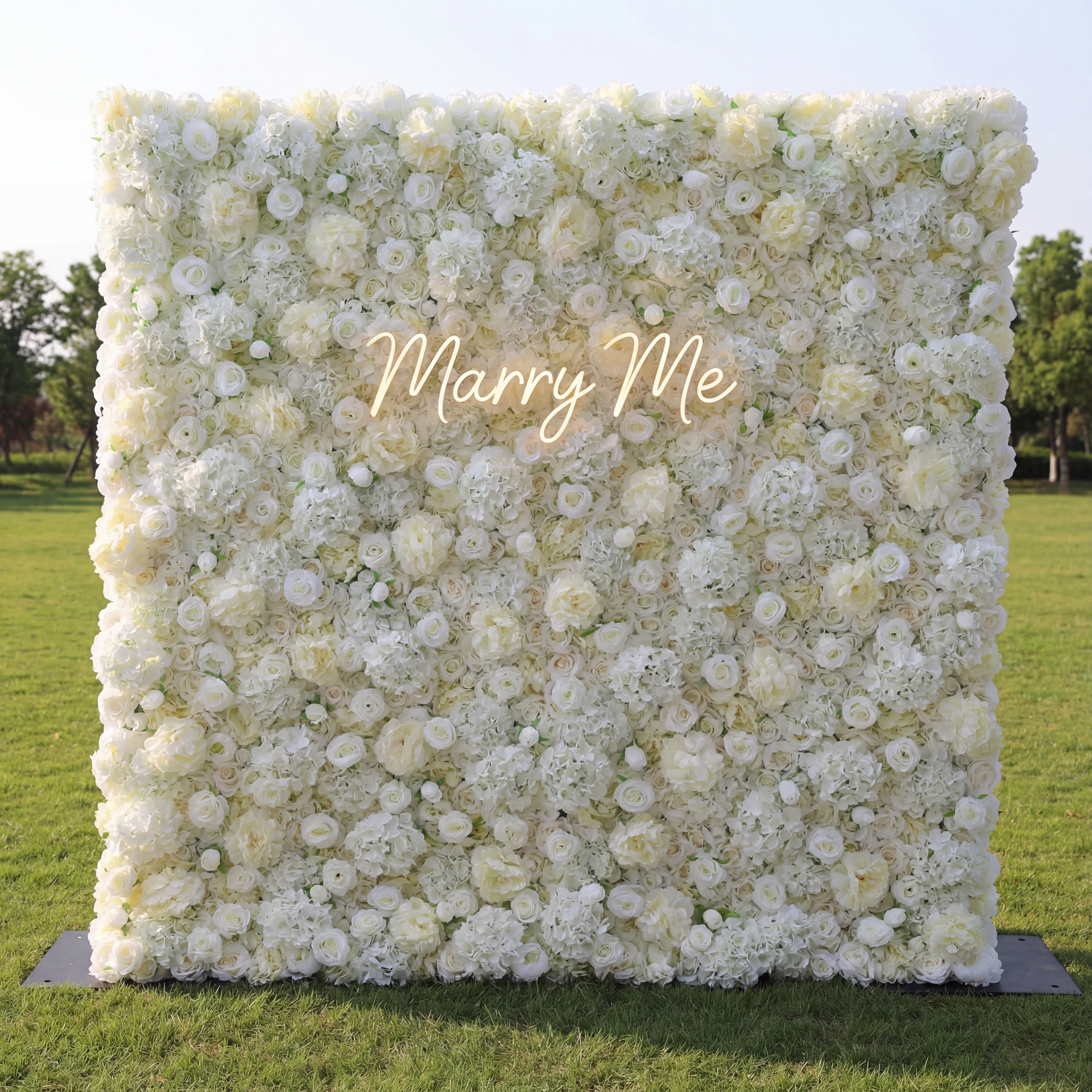 バラーフラワーロールアップファブリック人工白花壁結婚式バックドロップ、フローラルパーティーデコレーション、イベントフォトグラフィー VF-052