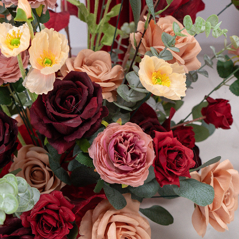 Valar Flower Luxury Burgundy Champagne Faux Rose Arrangements for Wedding & Event Styling FA-317