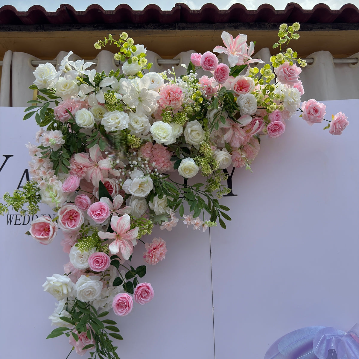 Valar Flower Blush Pink Aisle Floral Runner — Rose Cascade & Faux Orchid Wedding Ceremony Decor WF-117