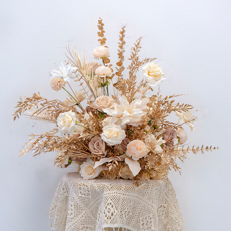 Champagne Beige and Gold Artificial Flower Set – Boho Chic Floral Installation for Weddings & Showers FA-258