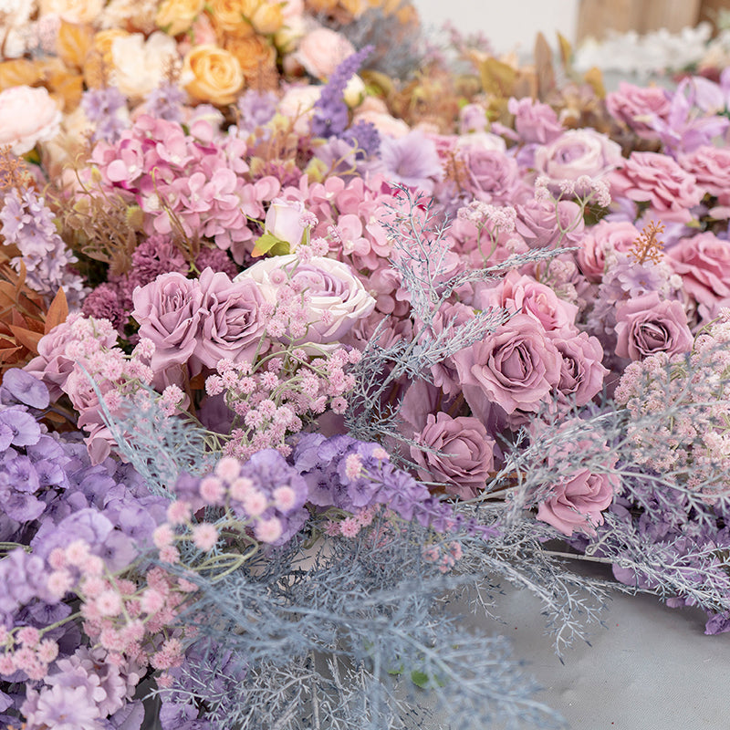 우아한 핑크와 라벤더 꽃무늬 웨딩 테이블 러너, 인공 꽃 장식, 리셉션 장식 및 이벤트 디스플레이 FA-214