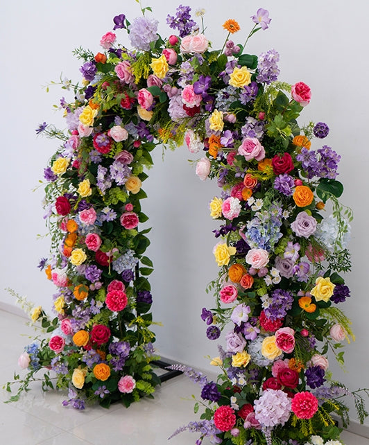 قوس زهور صناعية مستوحى من مونيه – خلفية زفاف انطباعية ملونة للحفل أو الحدث VA-366