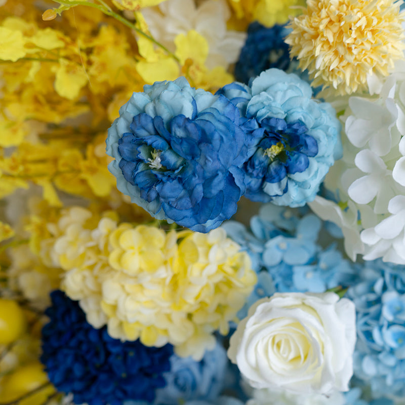 Modern Color Block Faux Floral Columns – Bright Yellow and Blue Flower Pillars for Stylish Wedding Decor VA-358